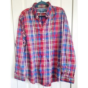 Ralph Lauren Men's XL Shirt Red Green Blue Plaid Classic Oxford LS Cotton RV$128